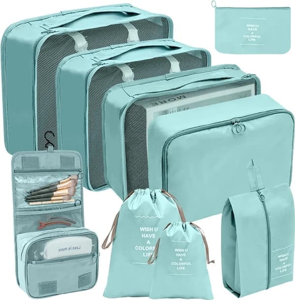 9-delars resväska organizer set, packkuber, klädpåsar, semester och resor, packkubset
