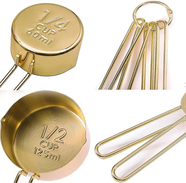 4 st mätkoppar i rostfritt stål, kökstillbehör, bakning, te, kaffe, mätverktyg (guld-4 st)
