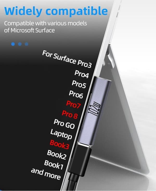 NÖRDIC USB-C ladeadapter for Microsoft Surface 15V 6.8A 102W Sølv
