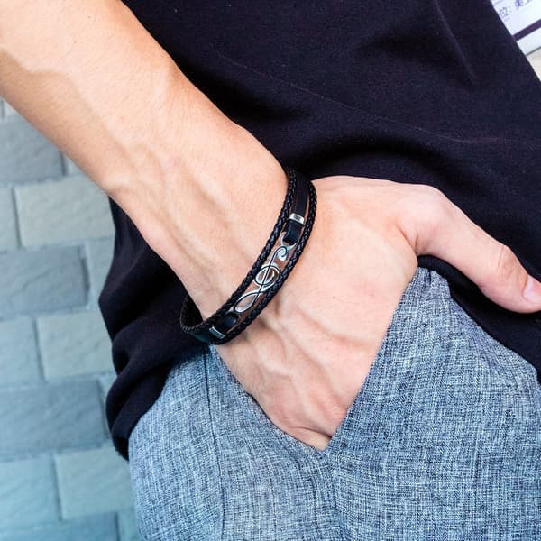 Läderarmband för män Svart Brun Multilager Flätat Rep Gitarr Diskantklav Musiknot Smycken Armband Justerbart