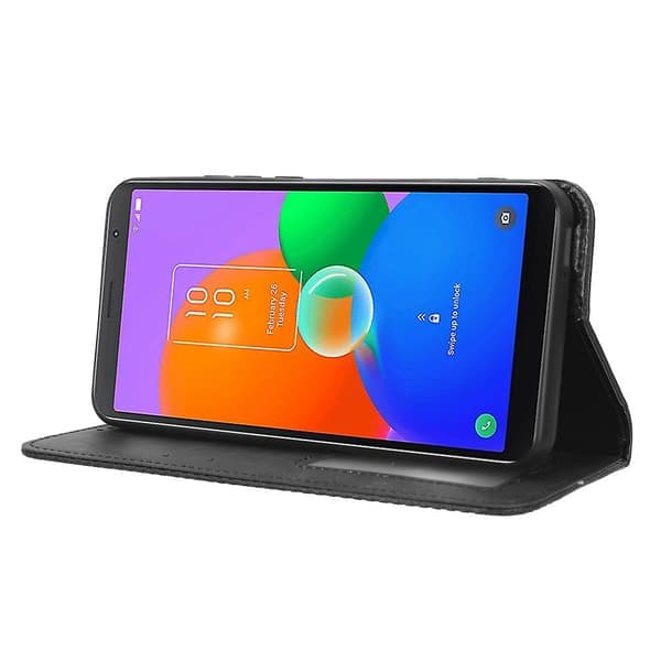 Til Tcl 403 Retro cover Magnetisk Pu Læder Stand Etui Sort Black