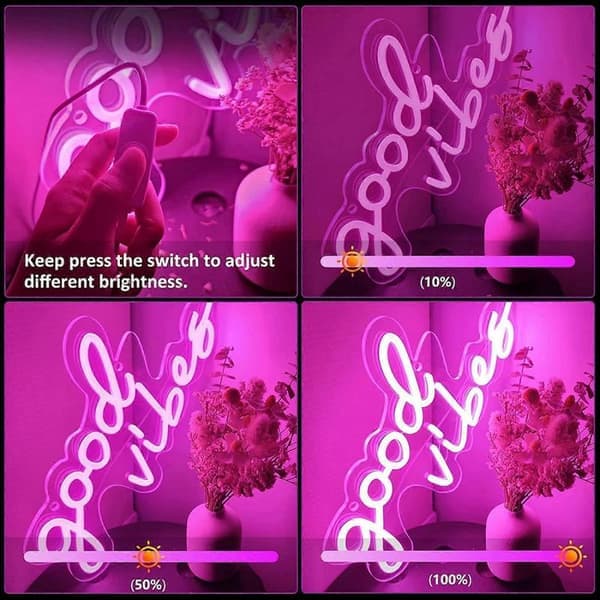 Good Vibes Neonskylt USB-driven med dimmer, rosa LED-neonskyltar