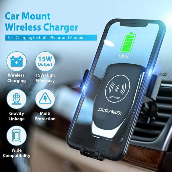 Trådløs biloplader, 15W hurtig trådløs oplader bilmontering luftventil tyngdekraft design telefonholder kompatibel iPhone8/iPhoneX/Xiaomi Max2, sort