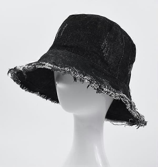 Hinkformad solhatt, högkvalitativt denimtyg, fransad kantdesign, tassavtrycksdesign (denimsvart)