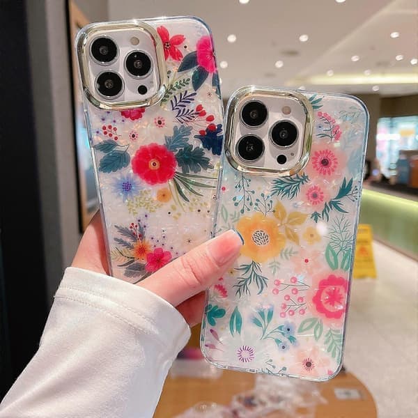 Skjelltekstur Blomst TPU-telefondeksel til iPhone 14 Blomster X3
