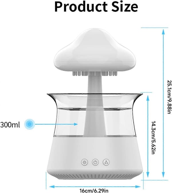 Skyregn luftfukter, fargerik regndråpe aroma diffuser luftfuktere med 7 fargeskiftende lys skrivebordsfontene vanndråpelyd (tre)