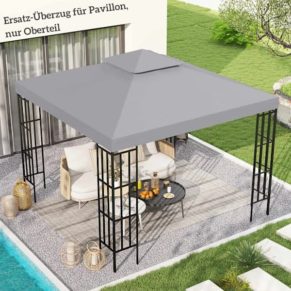 Erstatningstak til 3x3m paviljong, vanntett, lysegrå