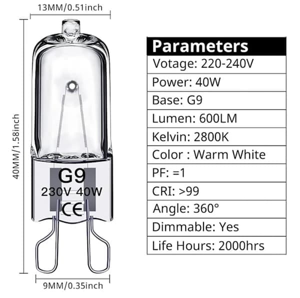 G9 Halogenlampor 40W, 230V, 10-pack 40W 40W 40W