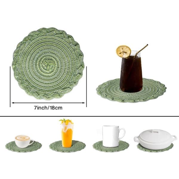 Set med 6 vävda underlägg, runda flätade underlägg för bröllop, middagar, restauranger, hotell, 18 cm - Grön