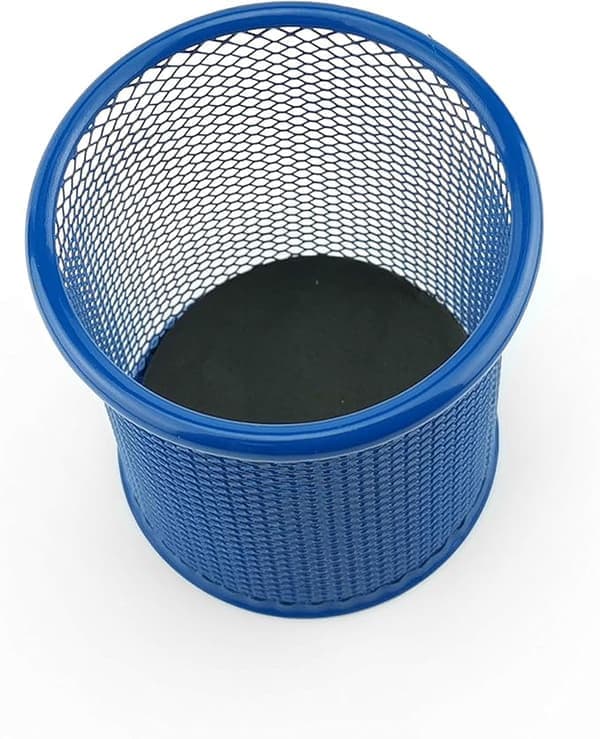 Blå, diameter 9 cm metallpennholder - rund metallpennholder