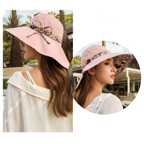 Dame Solhat - Dobbeltsidet UV-beskyttelse, Bredskygget Strandhat, Solbeskyttelseshat med Bred Skygge - Sammenfoldelig Visirhat E E