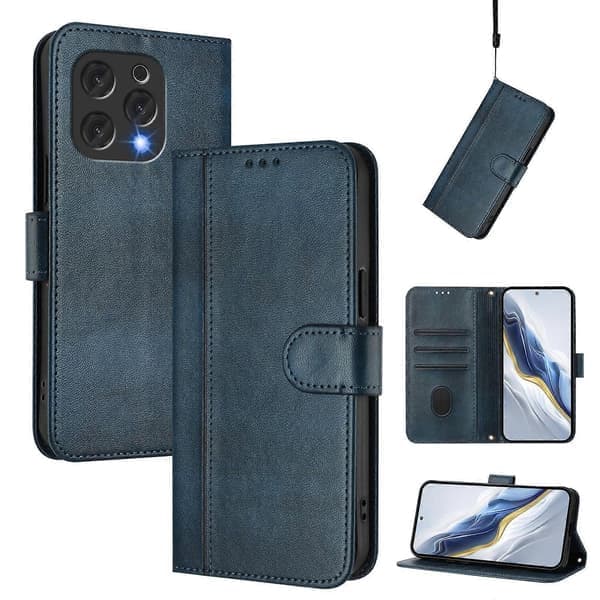 Linjeskarvspänne Retro Läderfodral [DB] För DOOGEE N55 / N55 Plus For DOOGEE N55 / N55 Plus