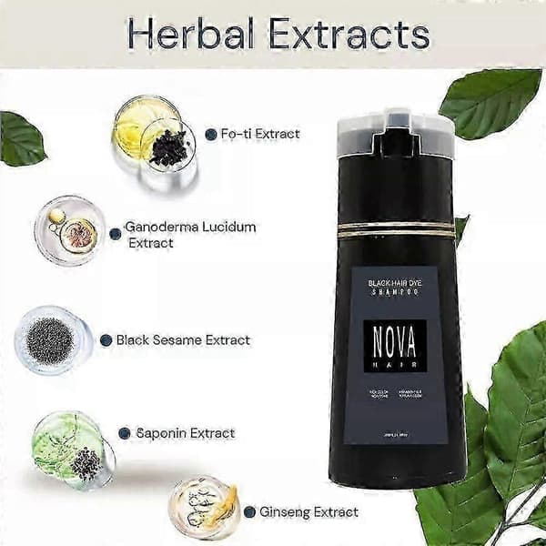 Nova Hårfarve Shampoo, Nova Hår Instant Farve Shampoo, Hårfarve Shampoo til Hår - HF (Sort)