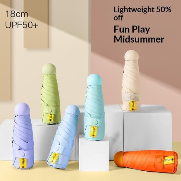Kompakt Reise Mini Paraply UV-beskyttelse Paraply 5-fold Ultralett Blå Blue