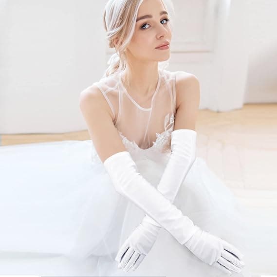 Lange satin fingerløse handsker til kvinder Opera bryllupsdansehandsker fest strækbare handsker hvide White