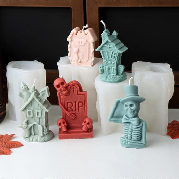 Kunstnerisk silikone lysestøbeform Halloween Spøgelseshus Gravsten Skelet Silikone Lysestøbeform til uhyggelig indretning