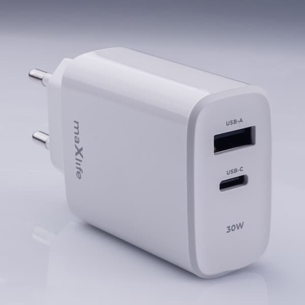 30W hurtiglader for iPhone / Samsung PD, QC dobbel port USB-C hvit