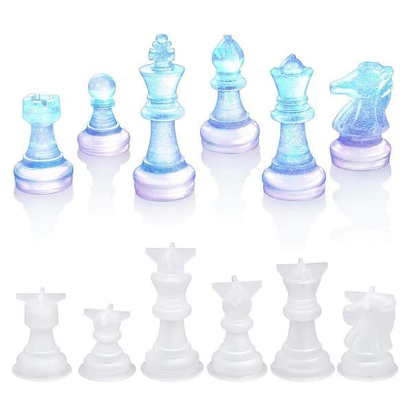 18 stk/sett Sjakkbrett Silikonform 3D Sjakk Krystall Epoxyform