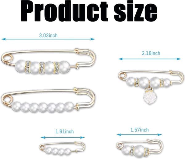 Mode Pärlbroschen Set, 5 stycken Vit, Faux Pärlbroschen, Västspänne