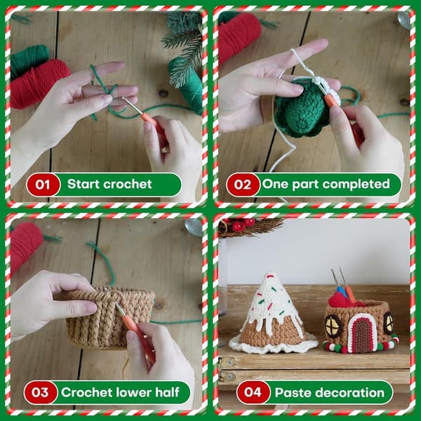 Hæklesæt til begyndere voksne DIY hæklesæt Julehækle garn, hæklenål, fyld, trin-for-trin instruktioner og video tutorial