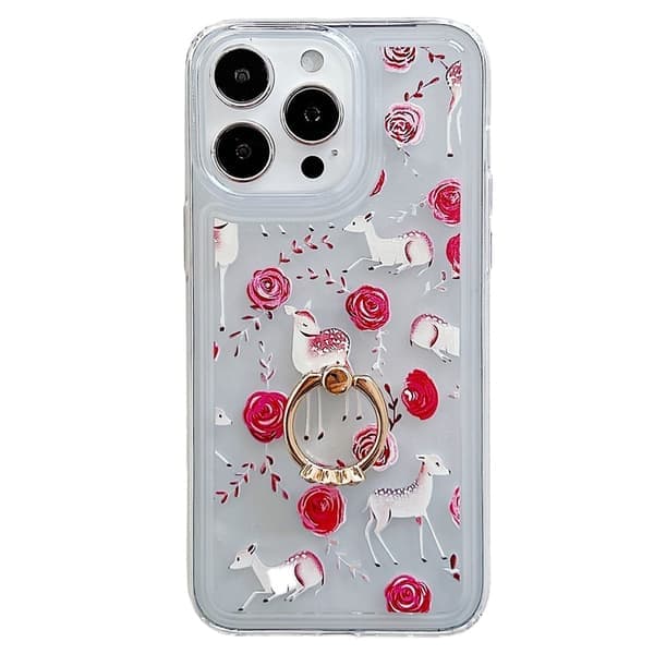 Marmor mønstret iPhone 15 Pro Max cover med ringholder, pink
