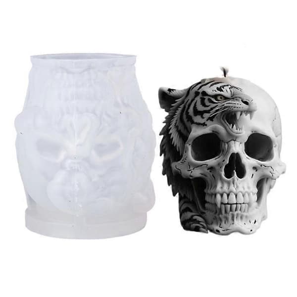 Halloween-tema lys silikoneform skelet hoved statue silikoneforme til harpiksstøbning håndlavet lys sæbefremstilling
