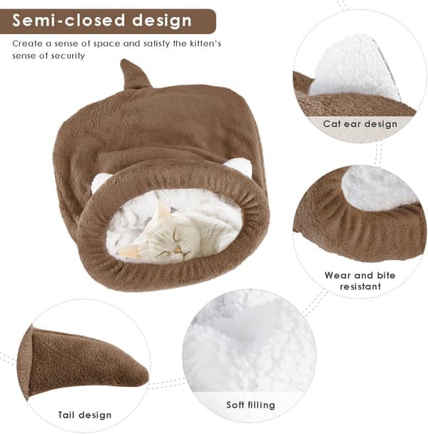 Sovepose til kat, varm kæledyrsseng i fleece, blød vaskbar katteseng, sæk, tæppe, måtte til kat og hvalp - 50 x 40 cm