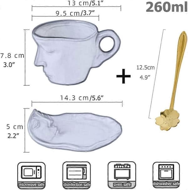 Keramisk ansigtskaffekrus sæt, Cappuccino Latte kop og underkop, Kreativt tekopper og underkopper sæt