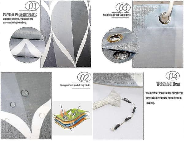 Bruseforhæng 200x200cm, Vandtæt Vaskbart Skimmelresistent Polyester Bruseforhæng Grå Grey