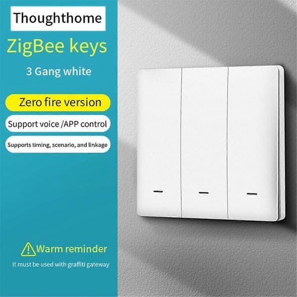 Zigbee Intelligent Bryter Null Brannledning 3 Bryter Hvit