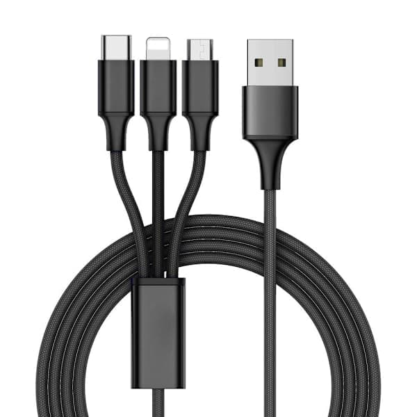 Laturi - Latauskaapeli Multi 3-in-1, USB-C, Micro-USB, iPhone - 1,2 m Musta