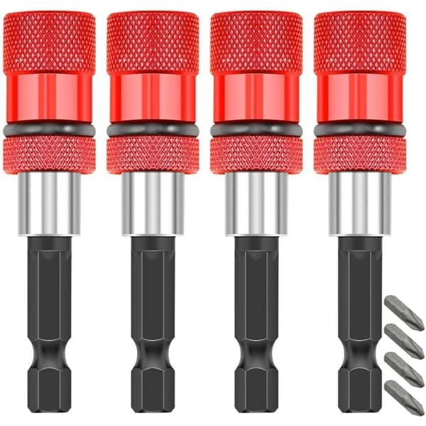Kraftig magnetisk bitsholder, 4-delt slagskrutrekkerbitsholder med 4 PH2-bits, sekskantet magnetisk skrutrekkerbitsholder for driller