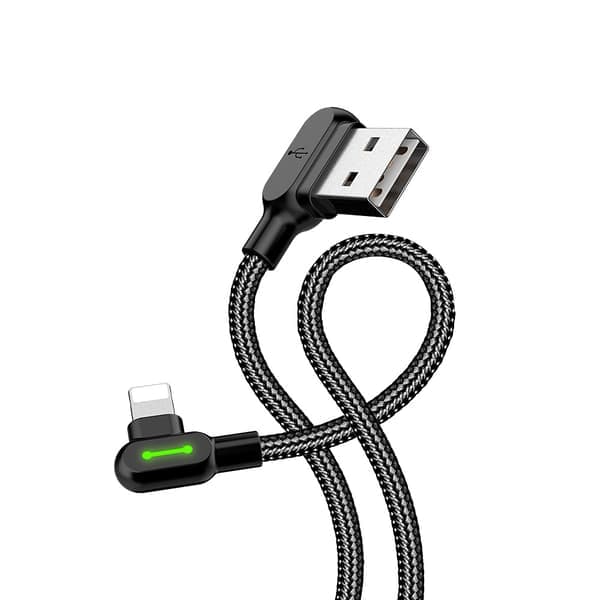 McDodo CA-4679 Vinklet Lightning-kabel, LED, 2A, 3m, sort