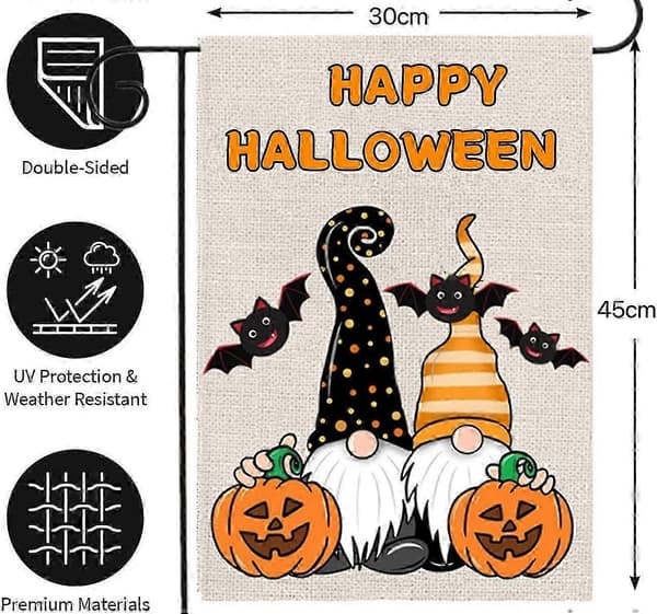 Halloween Vinter Haveflag med Lanterne & Spindelvæv Design - Festlig Britisk Gårdsdekoration
