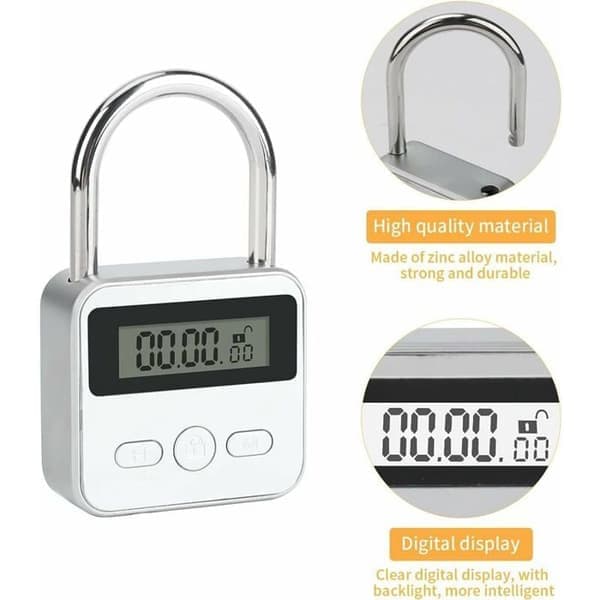 Smartlås, Brynnl max 99h, LCD-display, USB-uppladdningsbar, robust metalltimer, etikett