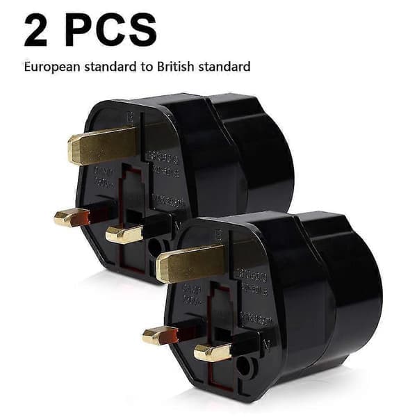 2x Rejseadapter Adapterstik Til England - Rejsestik Strømadapter Eu Til Uk Stikkontakt - Rejsestik-Yvan [db] Sort Black