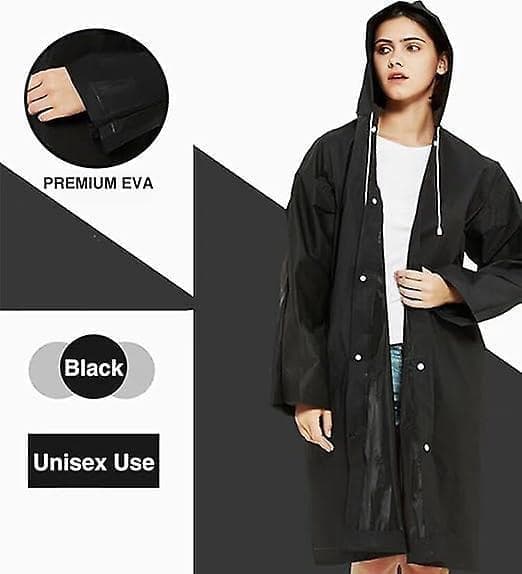 Poncho, 2 stk. sorte genanvendelige regnponchoer, regnponcho til mænd og kvinder, regnjakke med hætte til voksne, vandring, camping, regntilbehør