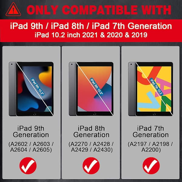 Barnfodral för iPad 9:e generationen, iPad 8:e/7:e generationen, robust stötsäkert iPad 10.2-fodral med stativ