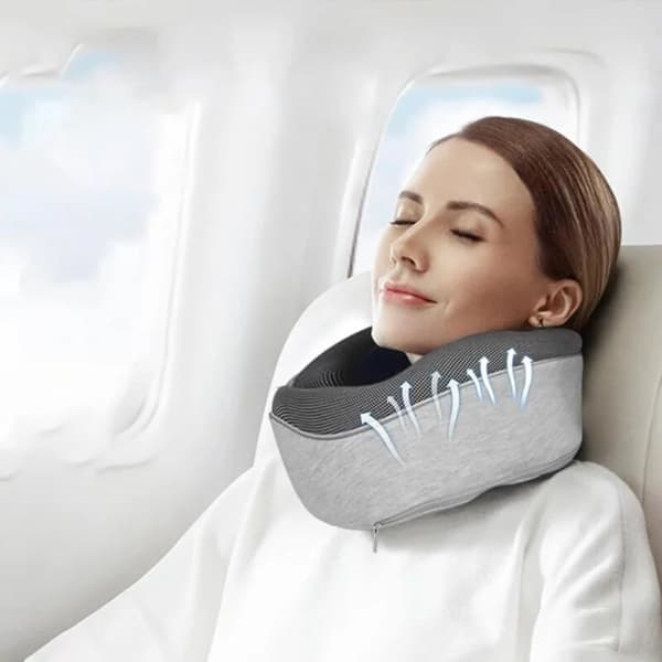 Icke-deformerad flygplansdyna resekudde slitstark U-formad resememory nackkudde i bomull ljusgrå light gray