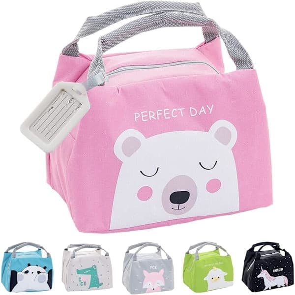 Matpose, kjølebag, piknikbag, søt matpose, matboksbag, liten isolasjonsbag for kvinner, voksne, studenter og barn (rosa)_ry