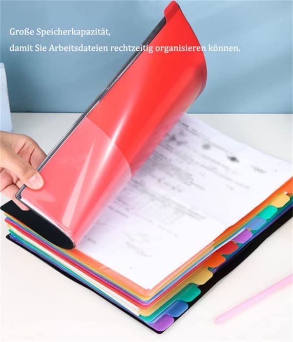 Projektmappe A4 organizer skrivebordsorganizer 12 rum skrivebordsmappe personlig mappe med elastikbånd plastringbind vandtæt ringbind