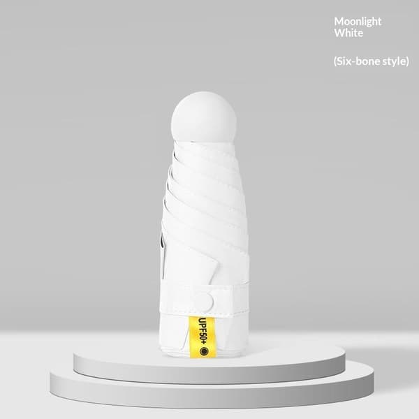 Kompakt Reise Mini Paraply UV-beskyttelse Paraply 5-fold Ultralett Hvit White