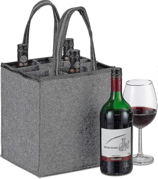 Flaskepose 9 flasker bærer for vin, øl, (45x24x24 cm, grå)