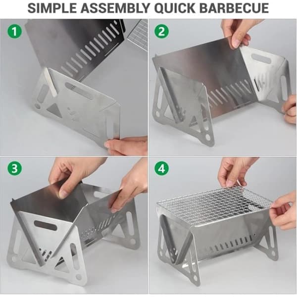 Bærbar kullgrill sammenleggbar rustfritt stål BBQ for camping piknik utendørs matlaging 1-2 personer