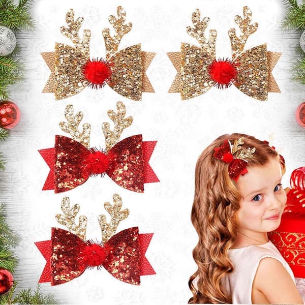 Julehårspenner Glitter Elg Gevir Sløyfe Hårspenner Julebue Julehodeplagg For Jenter