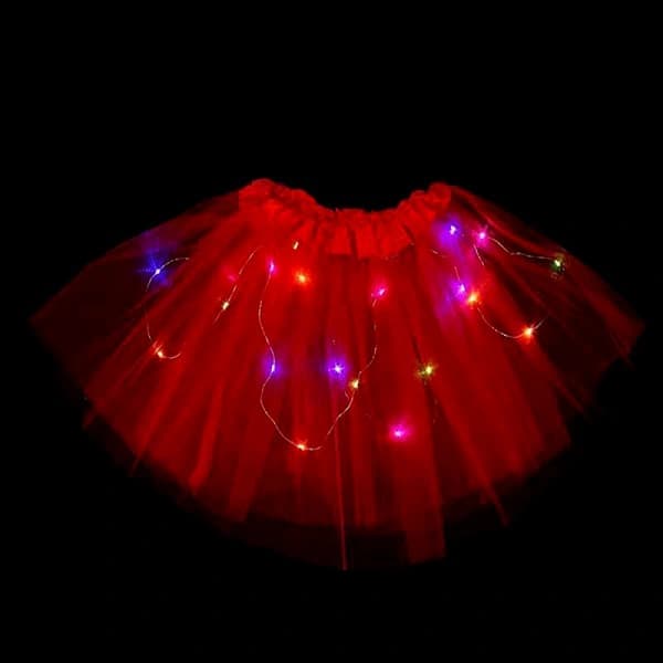 Pigekjole med sommerfuglelys, Tutu LED-nederdel, Selvlysende blomsterkrans, Blå