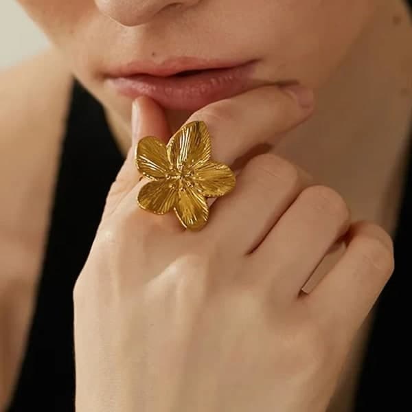 Simpel Blomst Åben Ring Romantisk Finger Ring Mode Justerbare Ringe