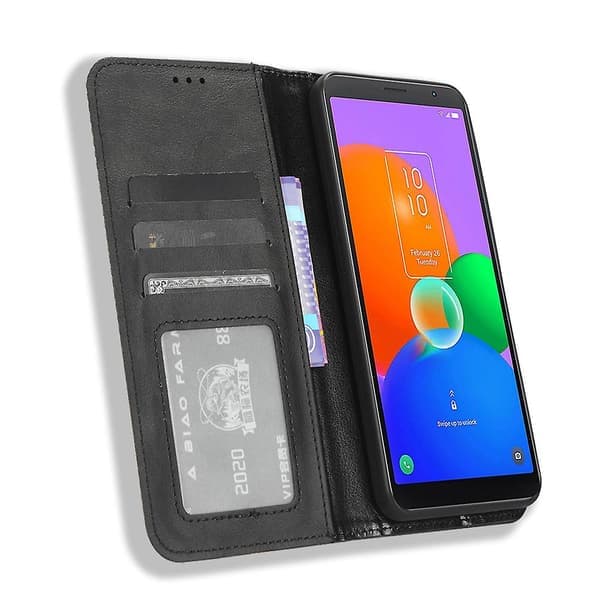 Til Tcl 403 Retro cover Magnetisk Pu Læder Stand Etui Sort Black