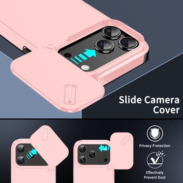 iPhone 17 Pro deksel med skyvbart kameralokk TPU + PC Rosa Rosa