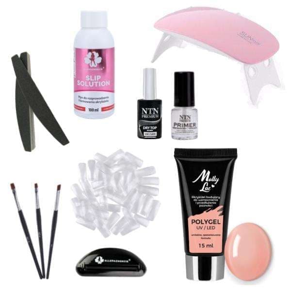 11 Stykker Akryl Gel - Poly Builder Gel Sæt med LED Lampe - Musk Pink